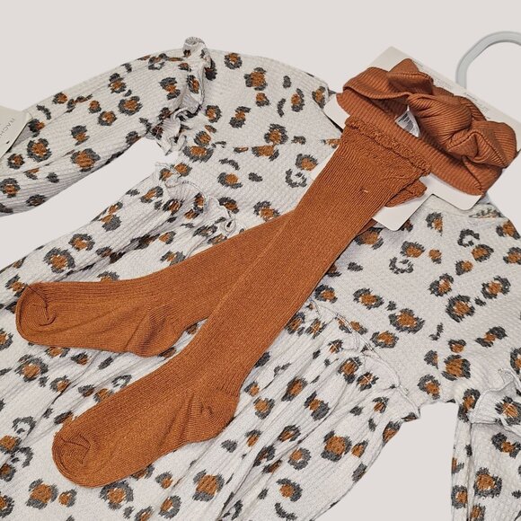 Rachel Zoe Baby Girls Leopard Print Dress 18M  W/ Matching Tights & Headband - Picture 6 of 8